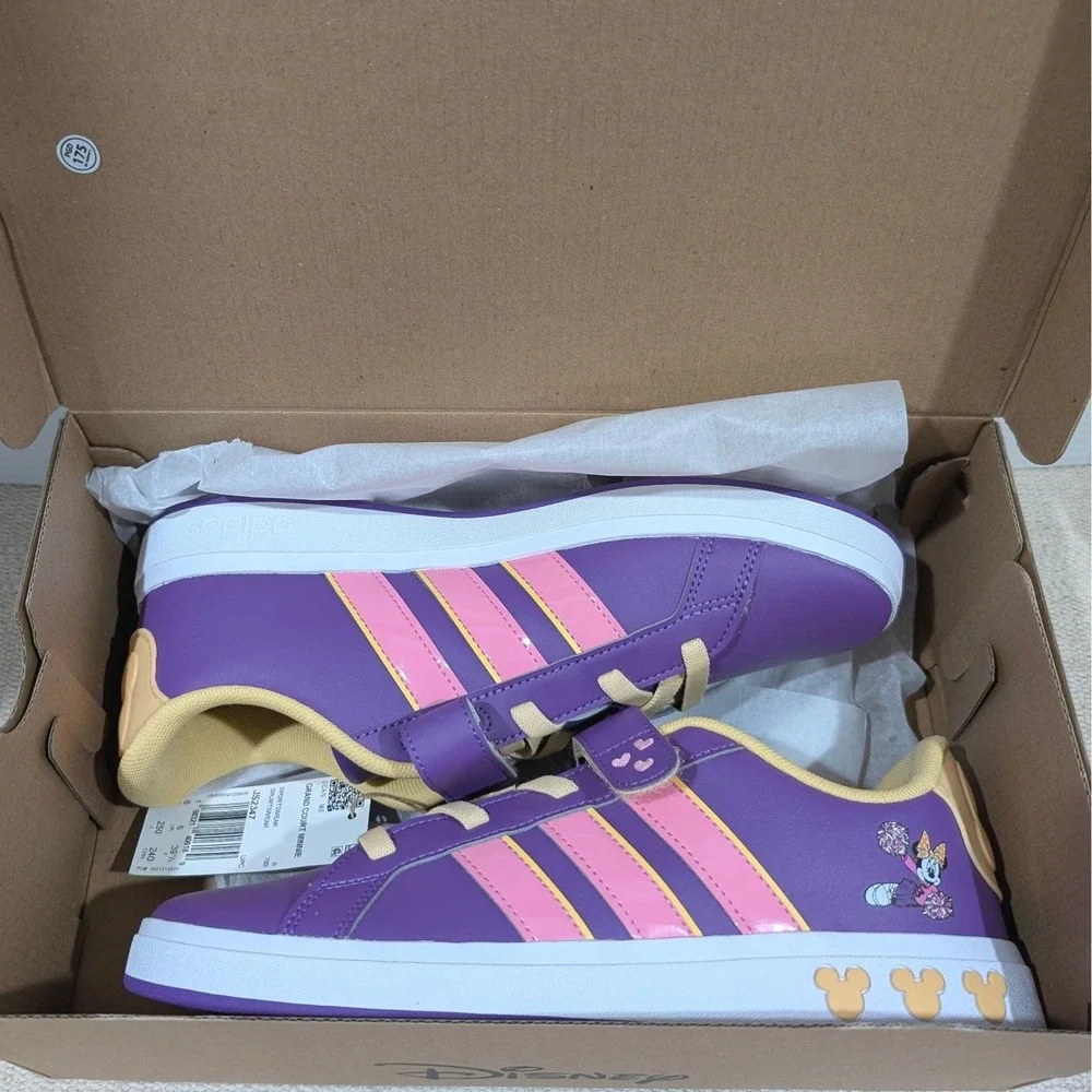 Adidas x Disney Grand Court Minnie Mouse Purple Pink Sneakers JS2347 Size 6.5Y